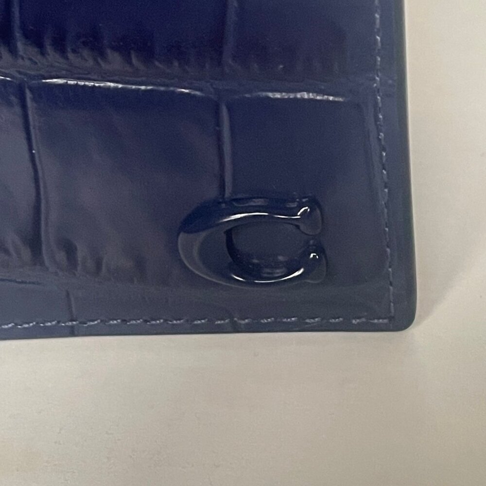 Coach Slim Passport Card Case Navy Blue Croc Leather CW445 - Picture 5 of 7